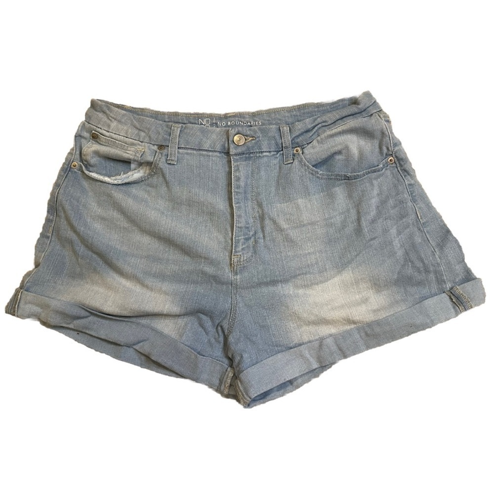 NO BOUNDARIES Womens Denim Cutoff‎ Shorts Light Wash Distressed Cuffed Size 15